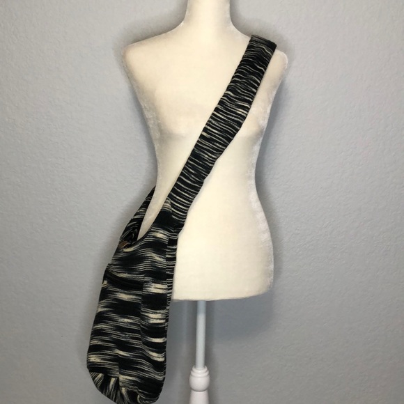 Bags Earthbound Trading Co Knit Hobo Crossbody Bag Black Beige Poshmark